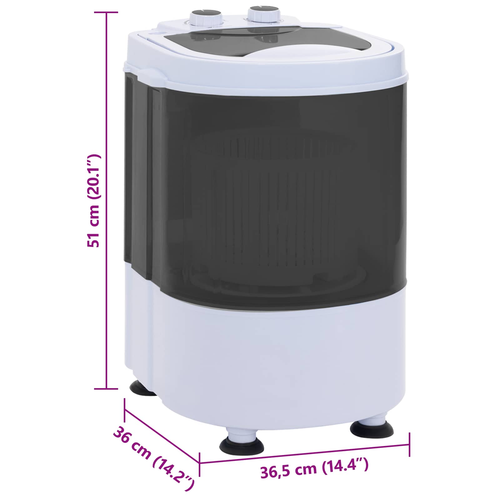 Mini Wasmachine met Enkele Wasbak 2,6 kg Zwart en Wit image 9
