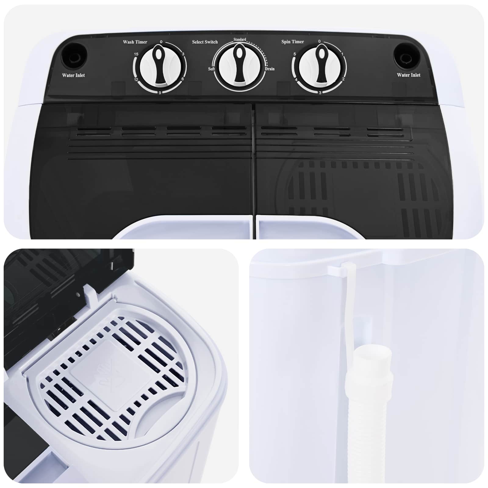 Mini Wasmachine met Twin Tub 3,6 kg Zwart en Wit image 7