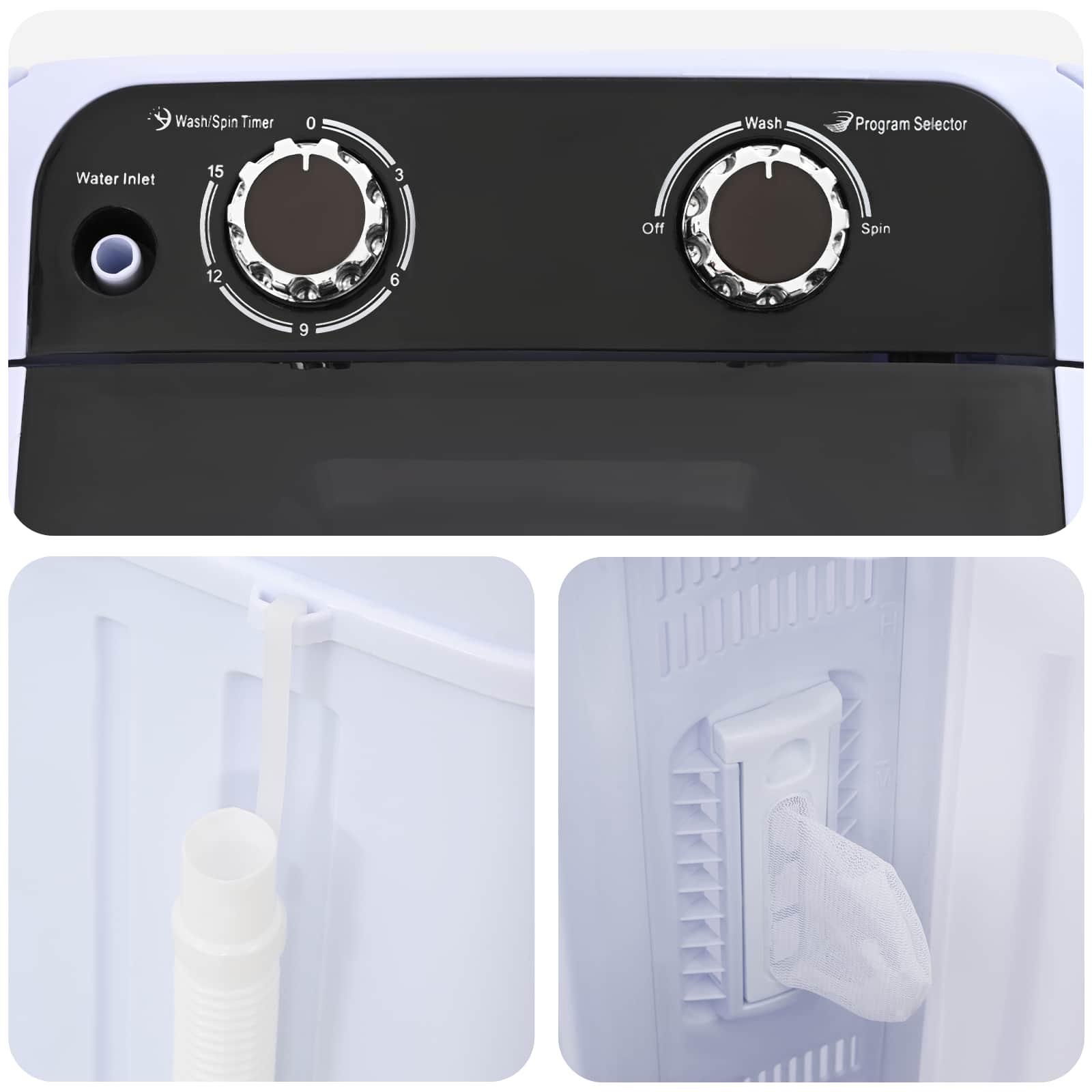 Mini Wasmachine met Enkele Wasbak 4,6 kg Zwart en Wit image 6