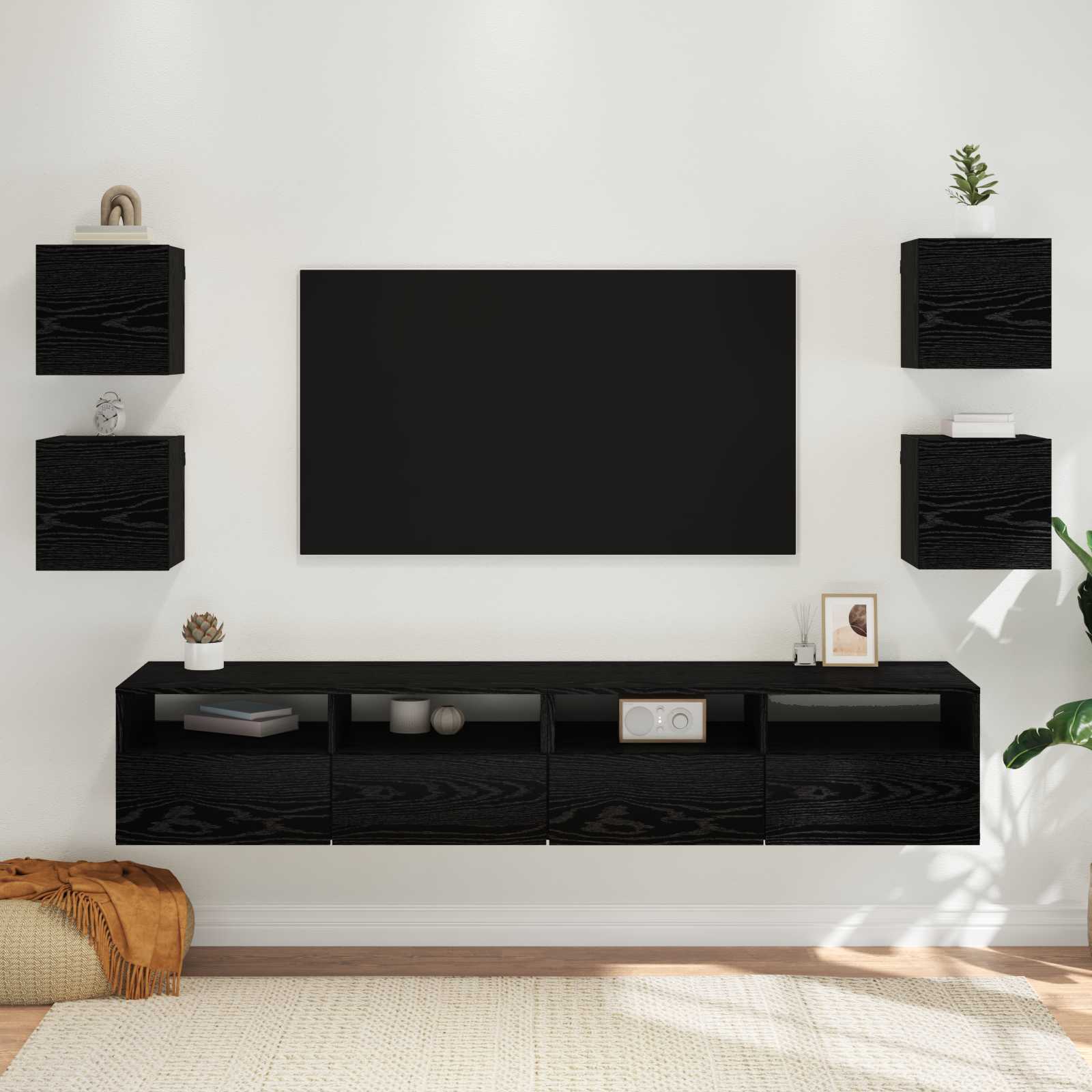 vidaXL Dulap TV montat pe perete 4 pcs Stejar Negru 30,5 x 30 x 30 cm