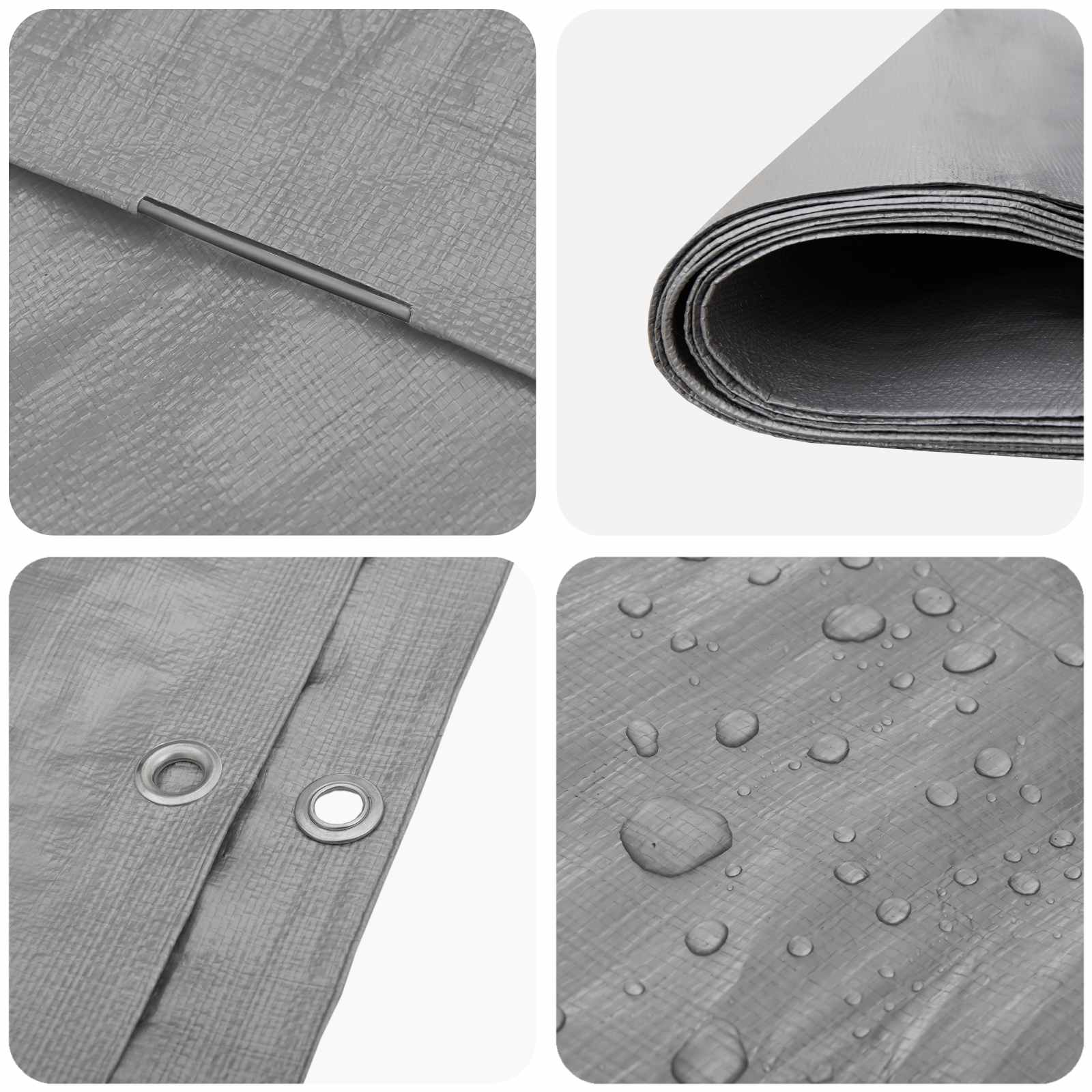 Plane mit Ösen Hellgrau 3 x 3 m 180 gsm PE – Ansicht 4