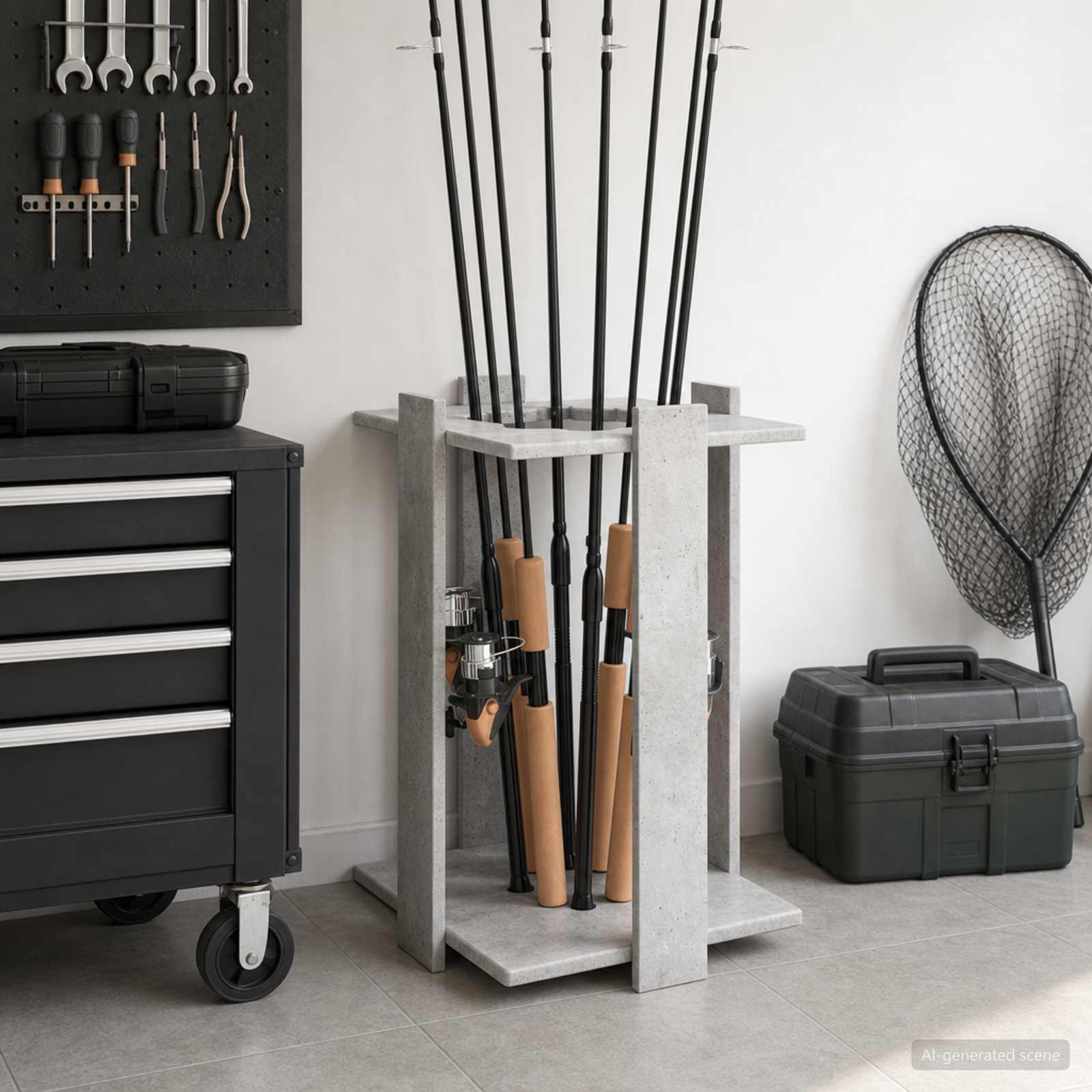 Biljartkeu standaard Bewerkt hout 42 x 43 x 60 cm Betongrijs – afbeelding 1