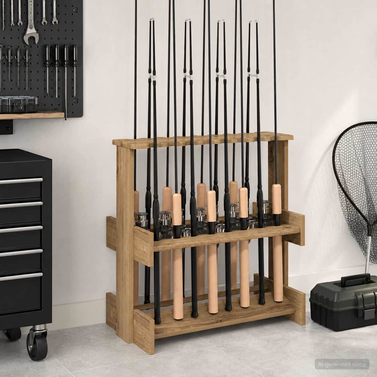 Holder til fiskestang Konstrueret træ 60 x 35 x 60 cm