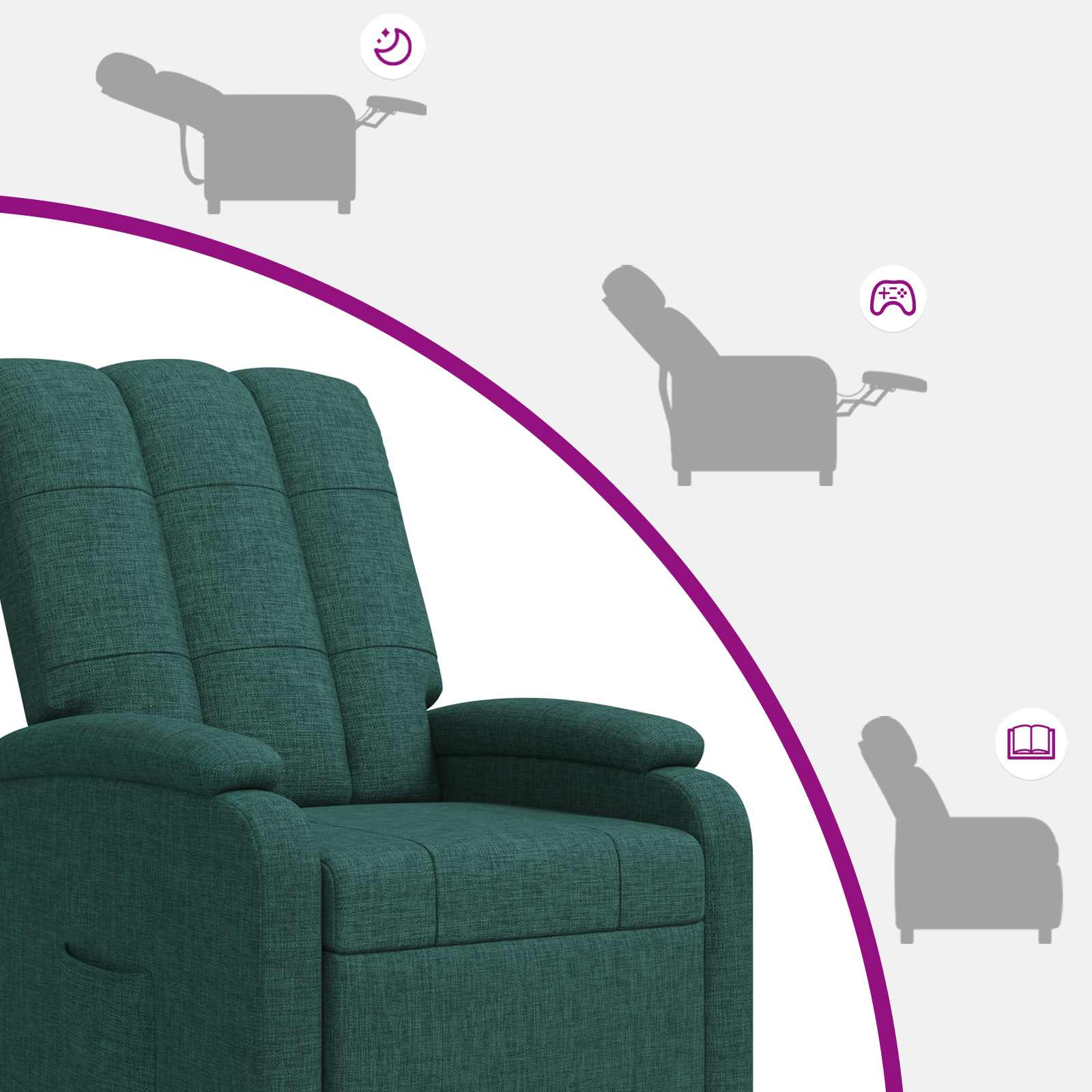Massage Recliner Donkergroen Stof - Afbeelding 8