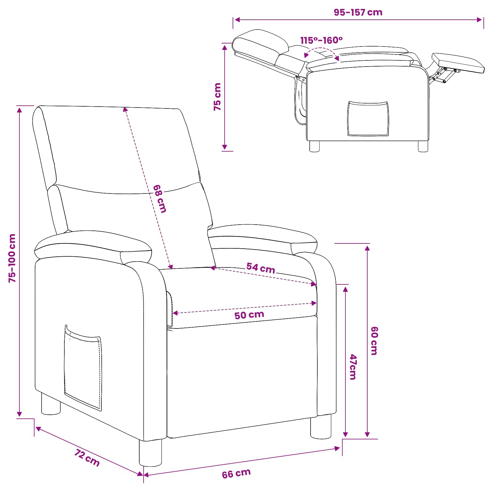 Relaxfauteuil Paars Stof - Afbeelding 8