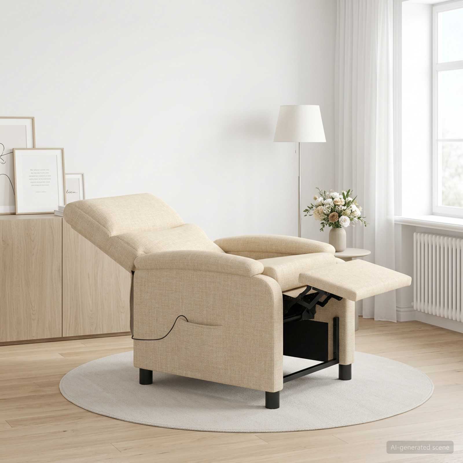 Massagefåtölj Gräddvit Tyg