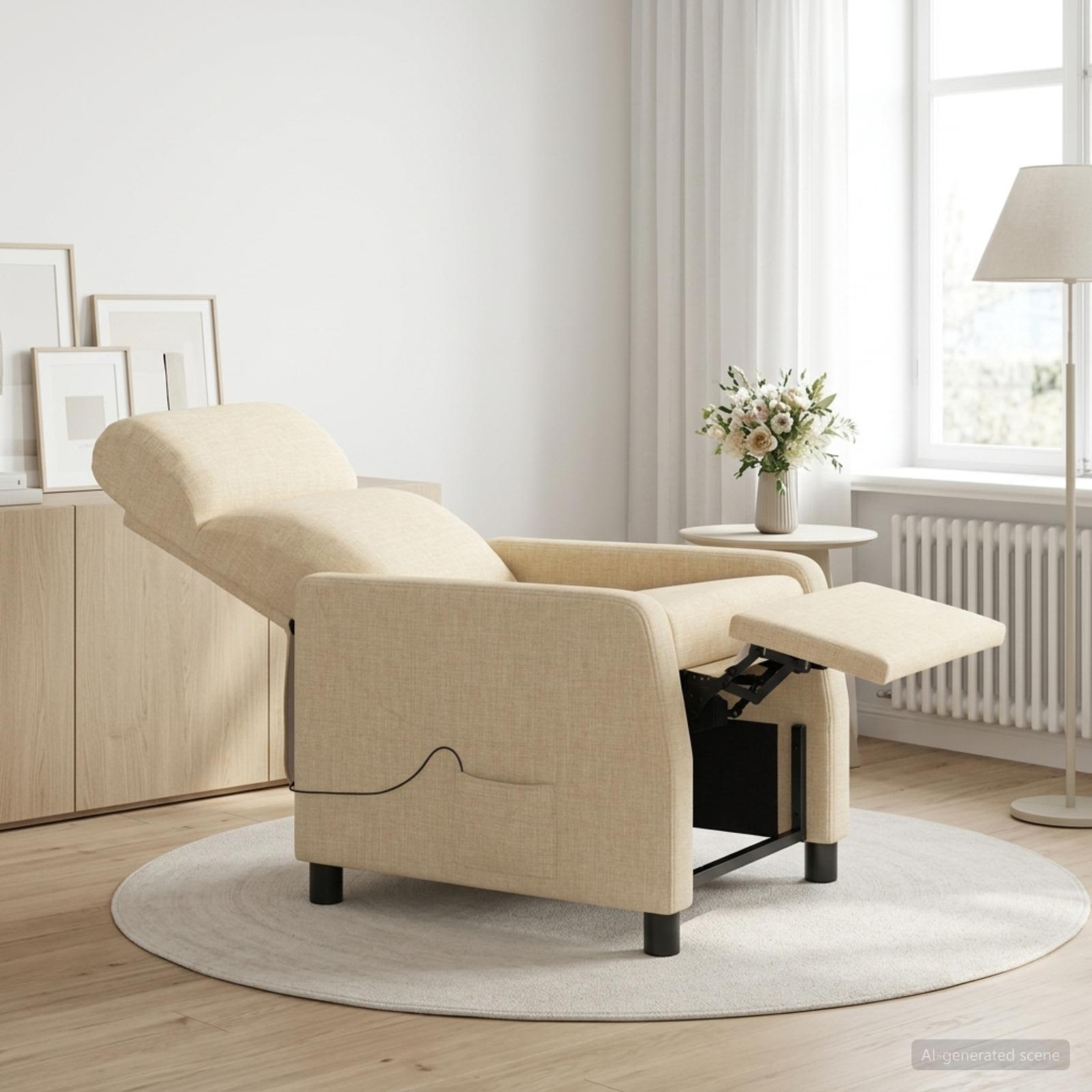 Massagefåtölj Gräddvit Tyg