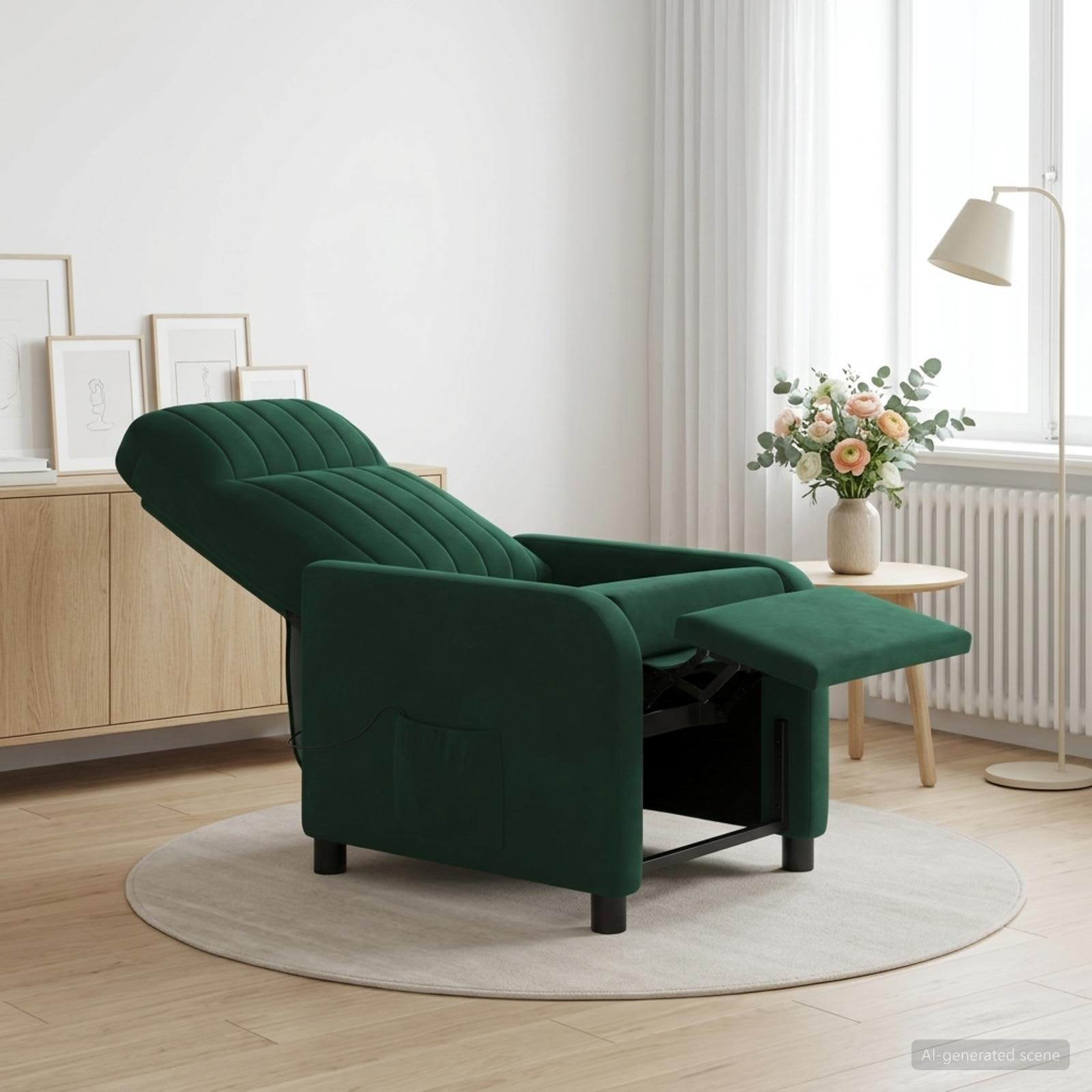 Massagefåtölj Mörkgrön Sammet (V)