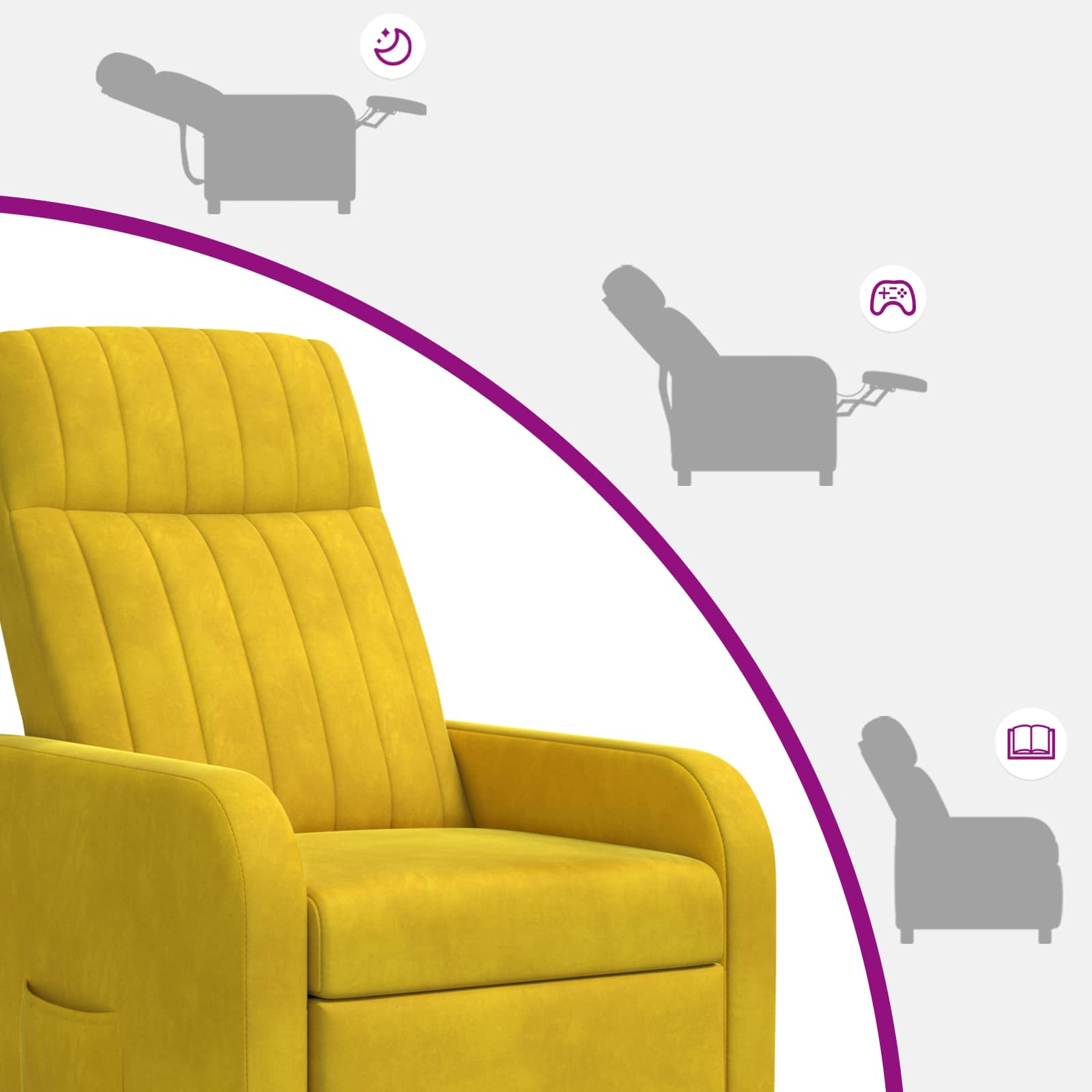 vidaXL Massage Recliner Geel fluweel
