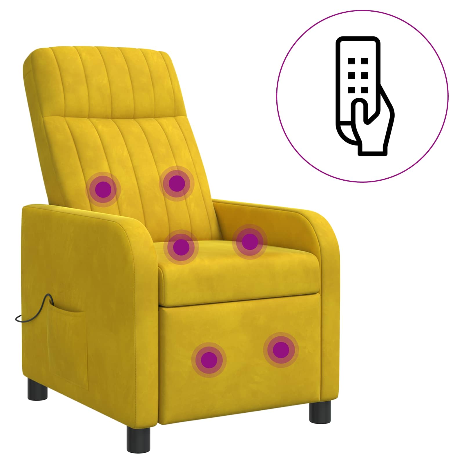 vidaXL Massage Recliner Geel fluweel