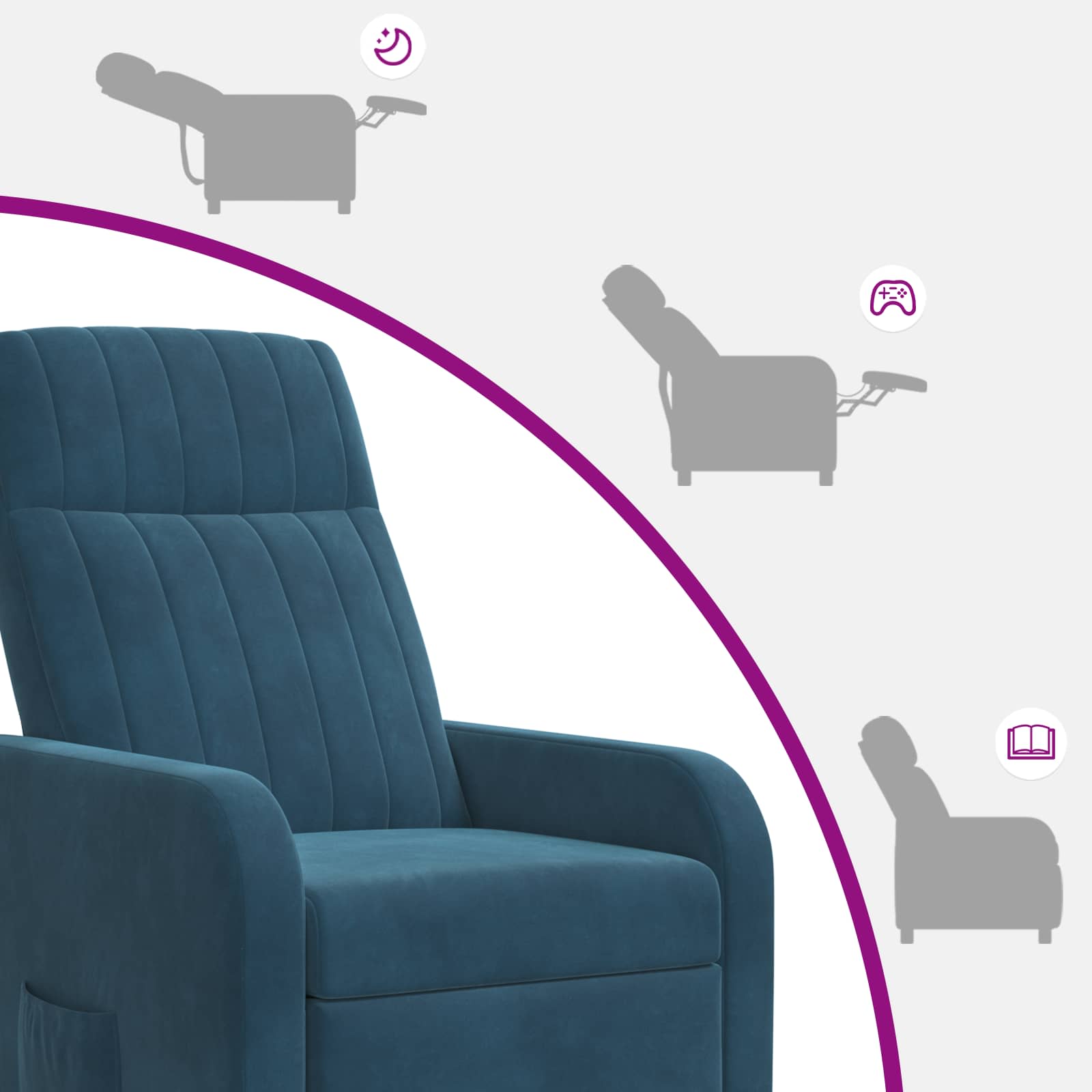 vidaXL Massage Recliner Blauw fluweel