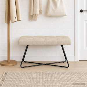 Lavice s knoflíkovým prošíváním Krémová 80 x 40 x 46 cm Textil - obrázek 4