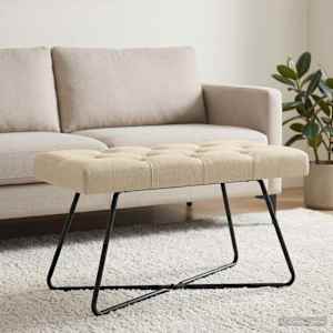 Lavice s knoflíkovým prošíváním Krémová 80 x 40 x 46 cm Textil - obrázek 3