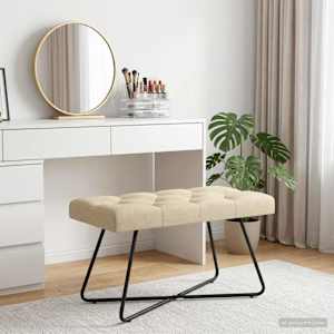 Lavice s knoflíkovým prošíváním Krémová 80 x 40 x 46 cm Textil - obrázek 1