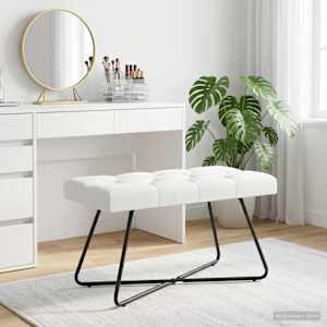 Lavice s knoflíkovým prošíváním Bílá 80 x 40 x 46 cm Textil - obrázek 4