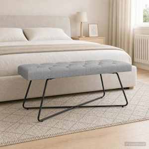 Lavice s knoflíkovým prošíváním Světle šedá 110 x 40 x 46 cm - obrázek 4
