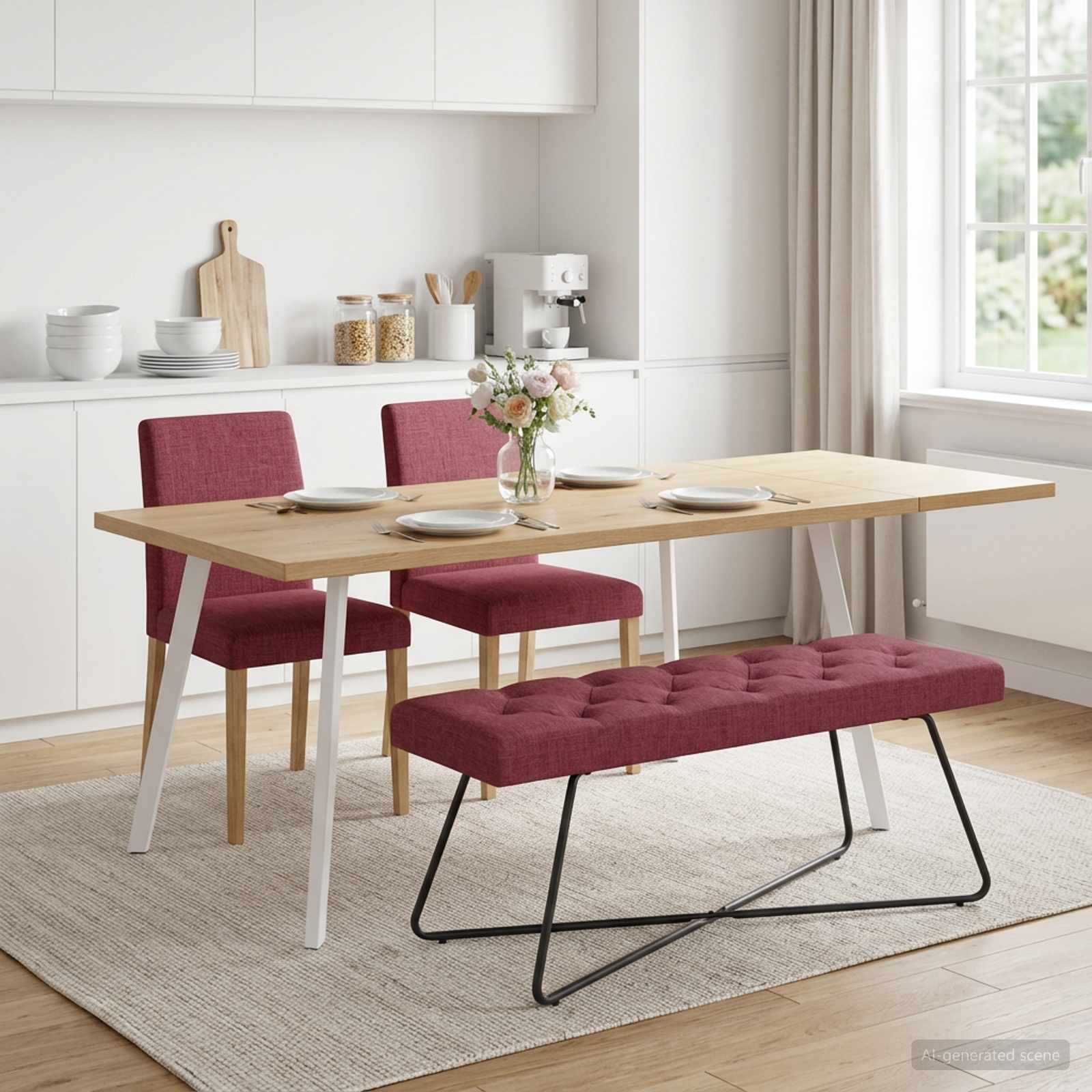 vidaXL Bancă cu butoane capitonate Roșu Vin 110 x 40 x 46 cm Țesătură