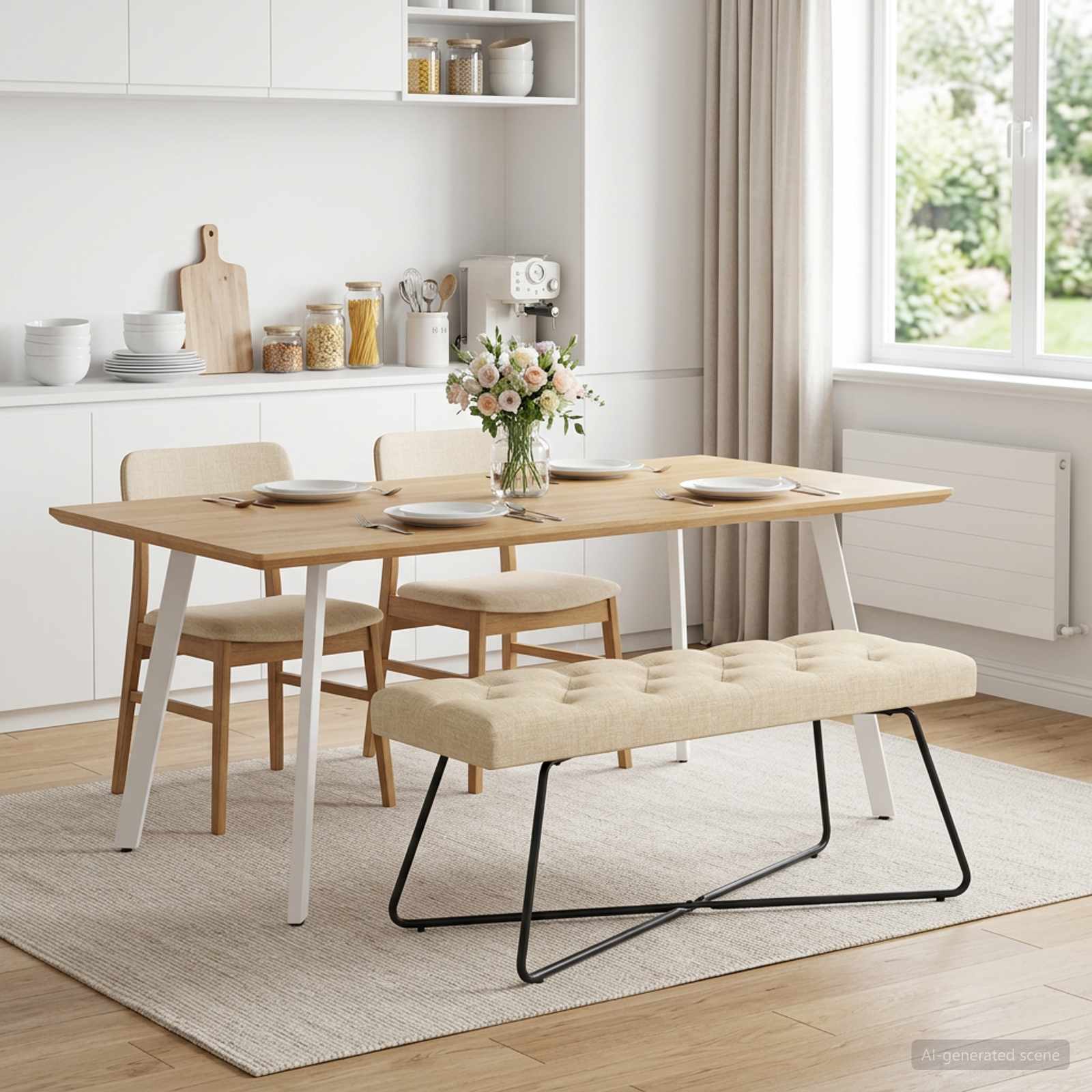Πάγκος με κουμπωτές επιφάνειες Κρεμ 110 x 40 x 46 cm Ύφασμα