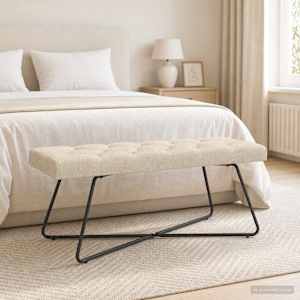 Lavice s knoflíkovým prošíváním Krémová 110 x 40 x 46 cm Textil - obrázek 3
