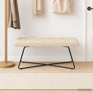 Lavice s knoflíkovým prošíváním Krémová 110 x 40 x 46 cm Textil - obrázek 4