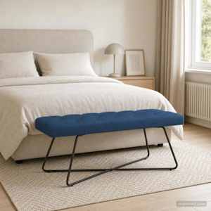 Lavice s knoflíkovým prošíváním Modrá 110 x 40 x 46 cm Textil - obrázek 1