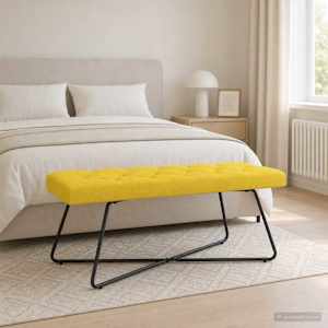 Lavice s knoflíkovým prošíváním Světlá žlutá 110 x 40 x 46 cm - obrázek 5