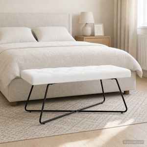 Lavice s knoflíkovým prošíváním Bílá 110 x 40 x 46 cm Textil - obrázek 1