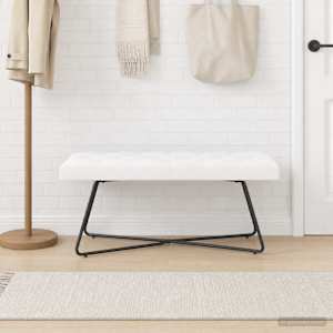 Lavice s knoflíkovým prošíváním Bílá 110 x 40 x 46 cm Textil - obrázek 3