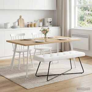 Lavice s knoflíkovým prošíváním Bílá 110 x 40 x 46 cm Textil - obrázek 4