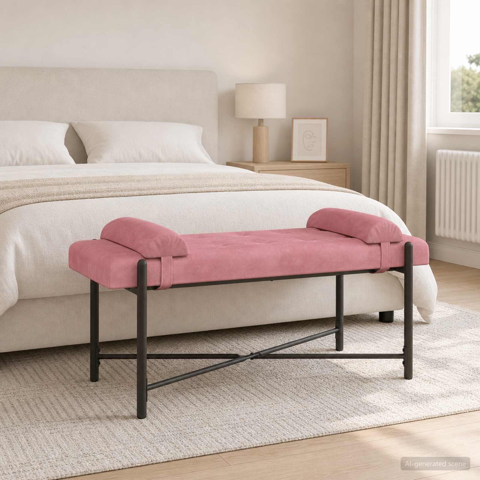 Παγκάκι με κουμπιά και μαξιλάρια Ροζ 110 x 40 x 46 cm Βελούδο - Image 4
