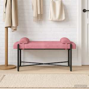 Lavice s knoflíky a polštáři Růžová 110 x 40 x 46 cm Samet - obrázek 1