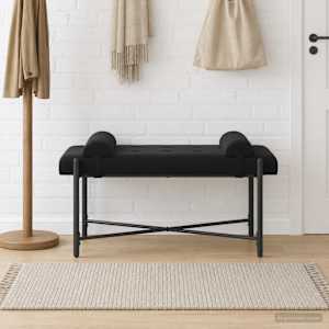 Lavice s knoflíky a polštáři Černá 110 x 40 x 46 cm Samet - obrázek 4