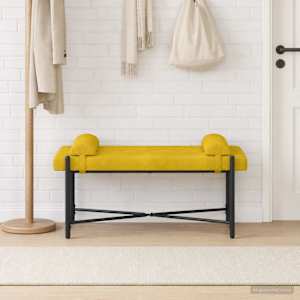 Lavice s knoflíky a polštáři Žlutá 110 x 40 x 46 cm Samet - obrázek 3
