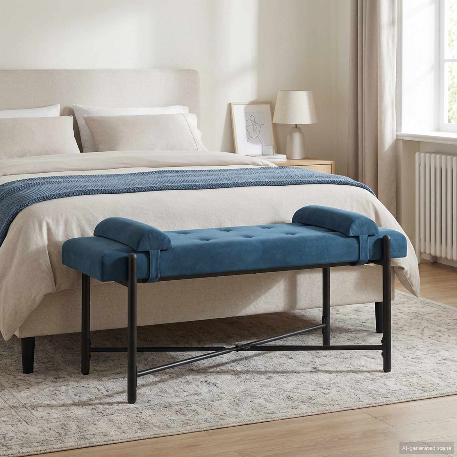 vidaXL Bancă cu butoane și perne albastru 110 x 40 x 46 cm Catifea