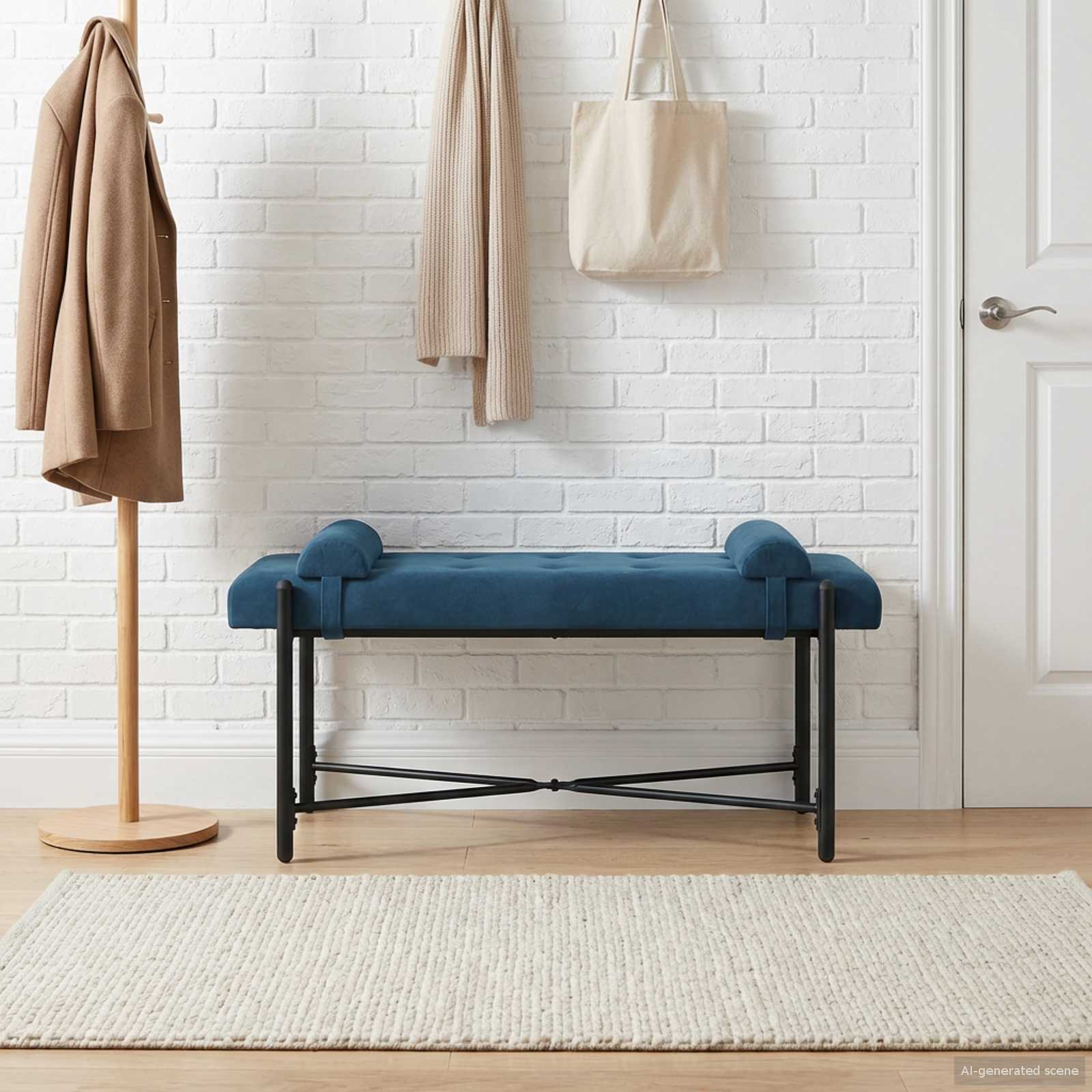 Пейка с копчета и възглавници Синьо 110 x 40 x 46 cm Кадифе – изображение 3