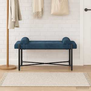 Lavice s knoflíky a polštáři Modrá 110 x 40 x 46 cm Samet - obrázek 3