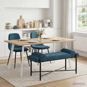 Lavice s knoflíky a polštáři Modrá 110 x 40 x 46 cm Samet - obrázek 1