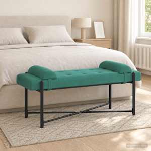Lavice s knoflíky a polštáři Tyrkysová 110 x 40 x 46 cm Samet - obrázek 1