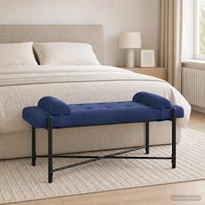 Lavice s knoflíky a polštáři Policová modrá 110 x 40 x 46 cm - obrázek 3