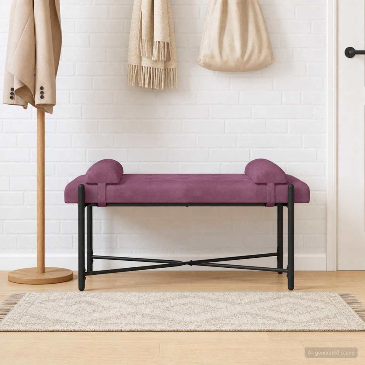 Knappet bænk med puder 110 x 40 x 46 cm Fløjl