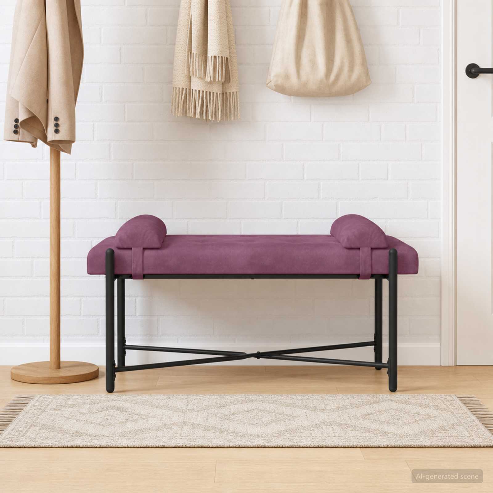 Παγκάκι με κουμπιά και μαξιλάρια Μοβ 110 x 40 x 46 cm Βελούδο