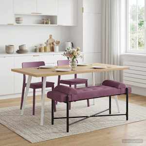 Lavice s knoflíky a polštáři Fialová 110 x 40 x 46 cm Samet - obrázek 3