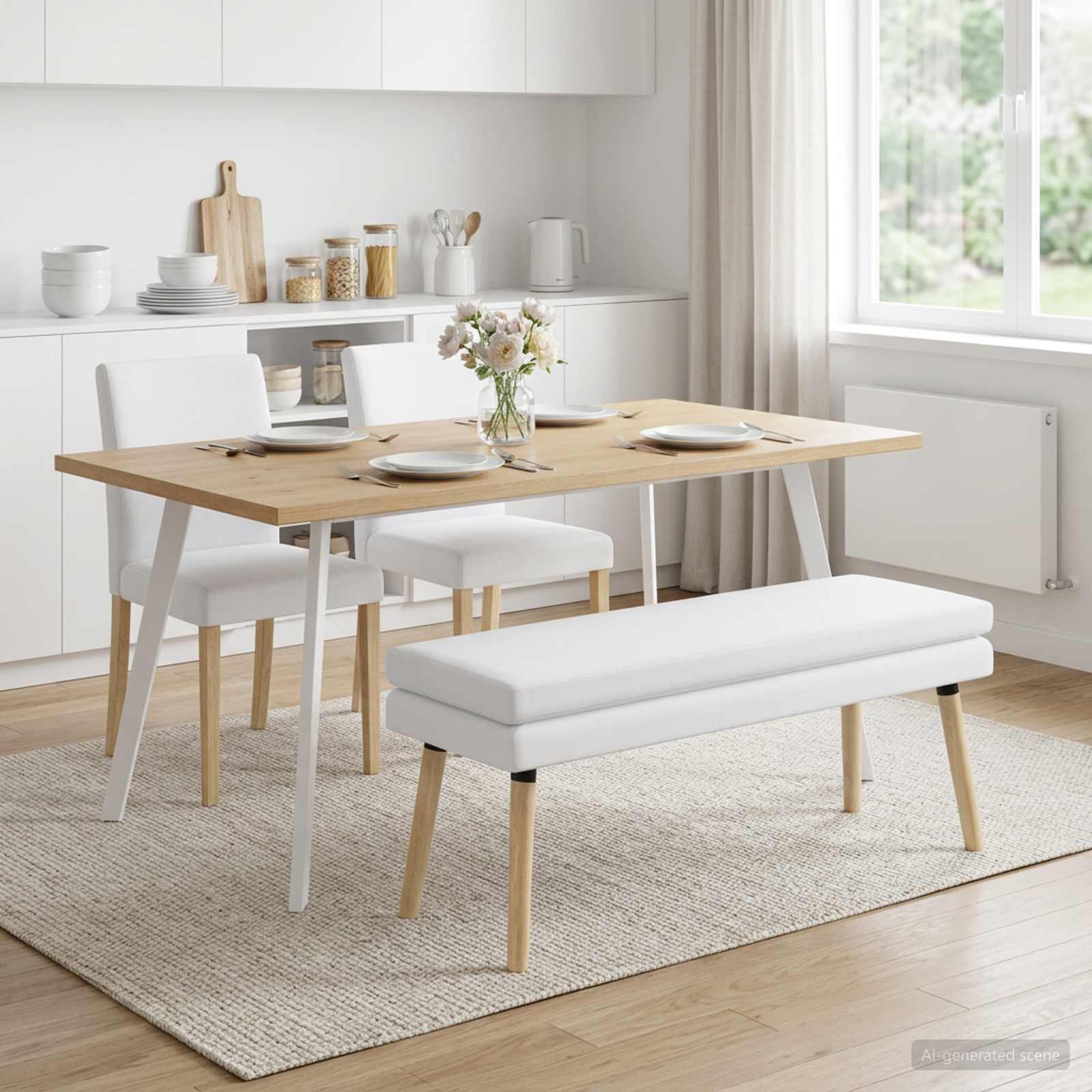 Dvojna klop Bela 110 x 40 x 47 cm Blago - slika 4