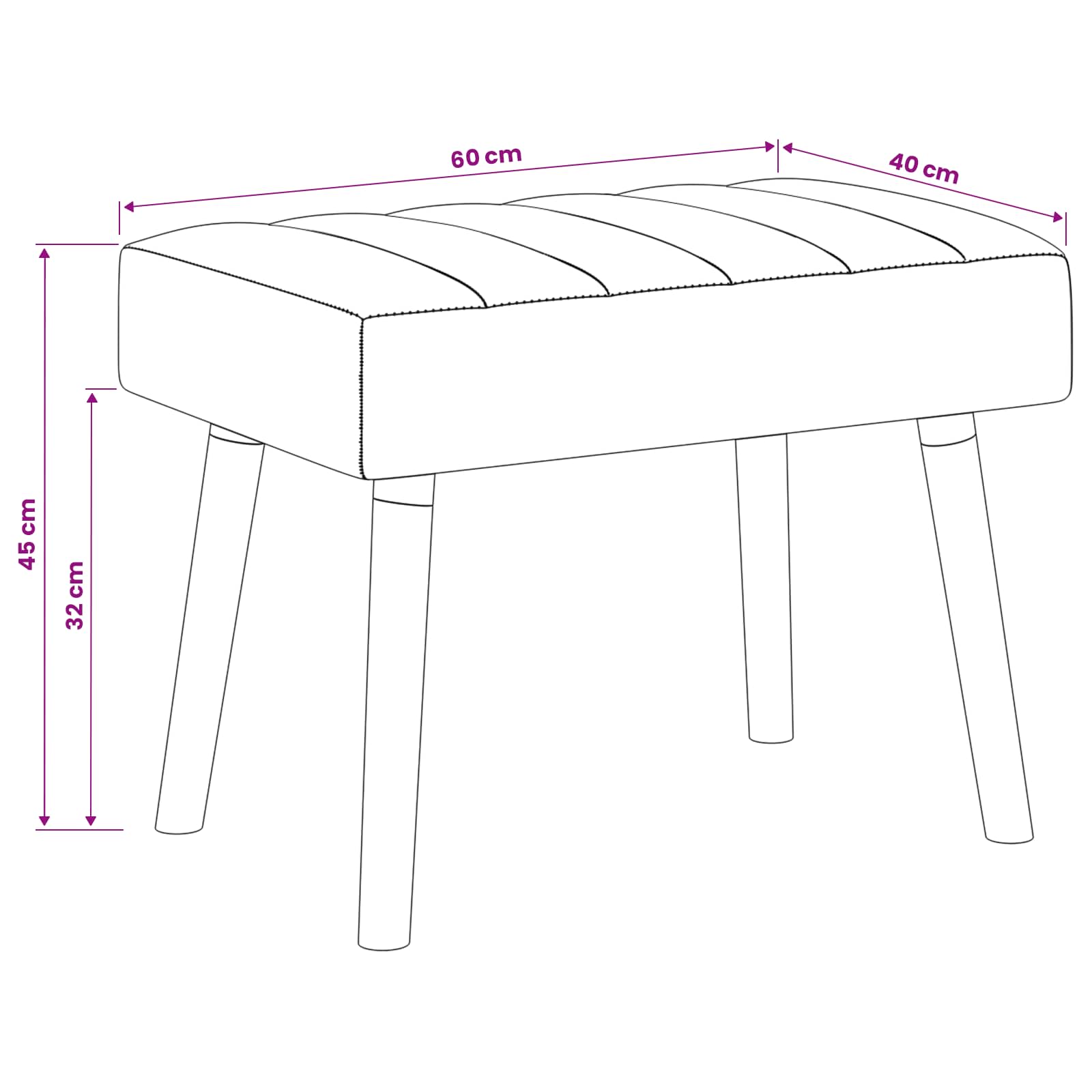 Πάγκος με Καναλεύματα Μαύρο 60 x 40 x 45 εκ. Ύφασμα - Image 10
