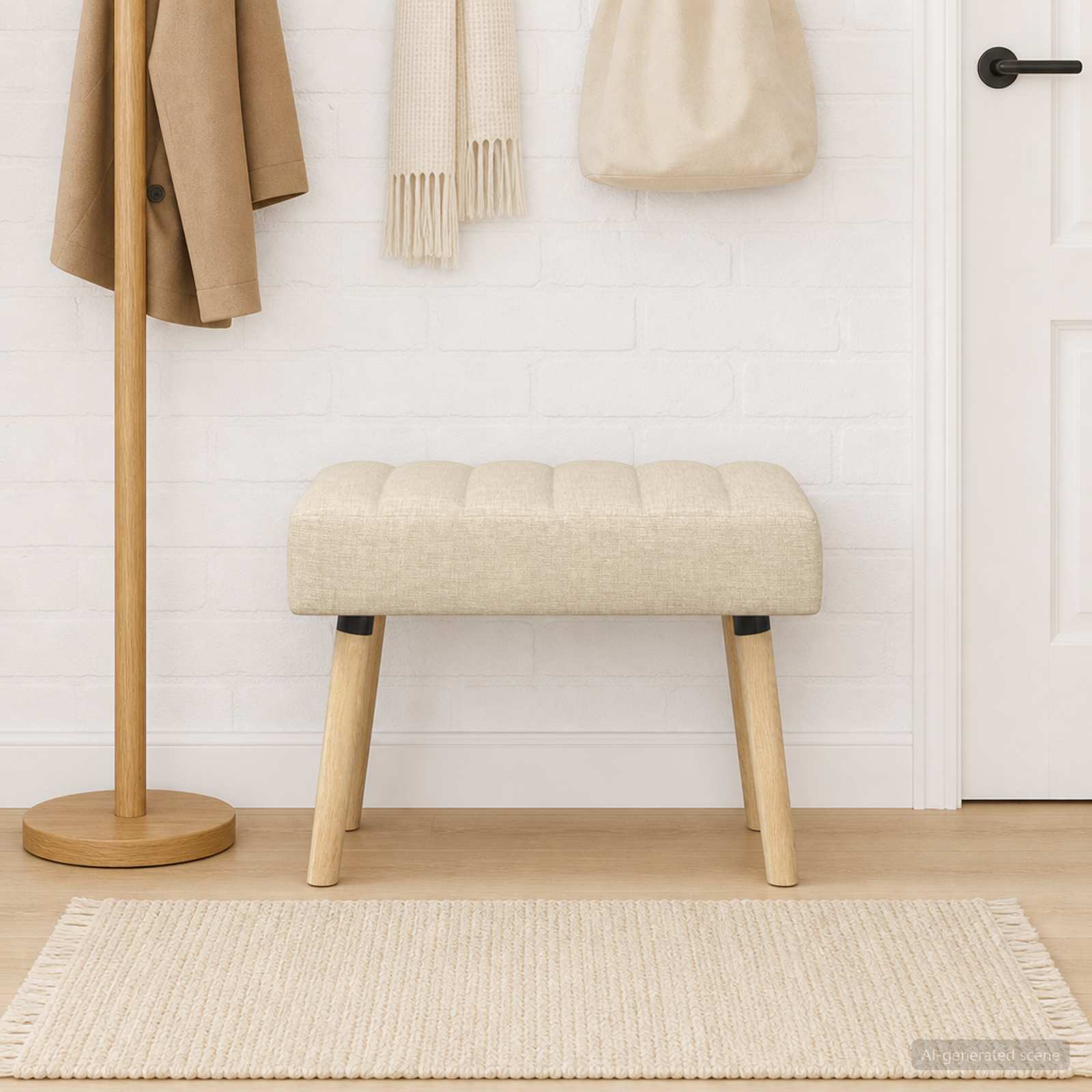 vidaXL Bancă cu tapițare canelată Crem 60 x 40 x 45 cm Țesătură
