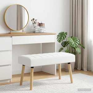 Lavice s kanálovým prošíváním Bílá 80 x 40 x 46 cm Textil - obrázek 3