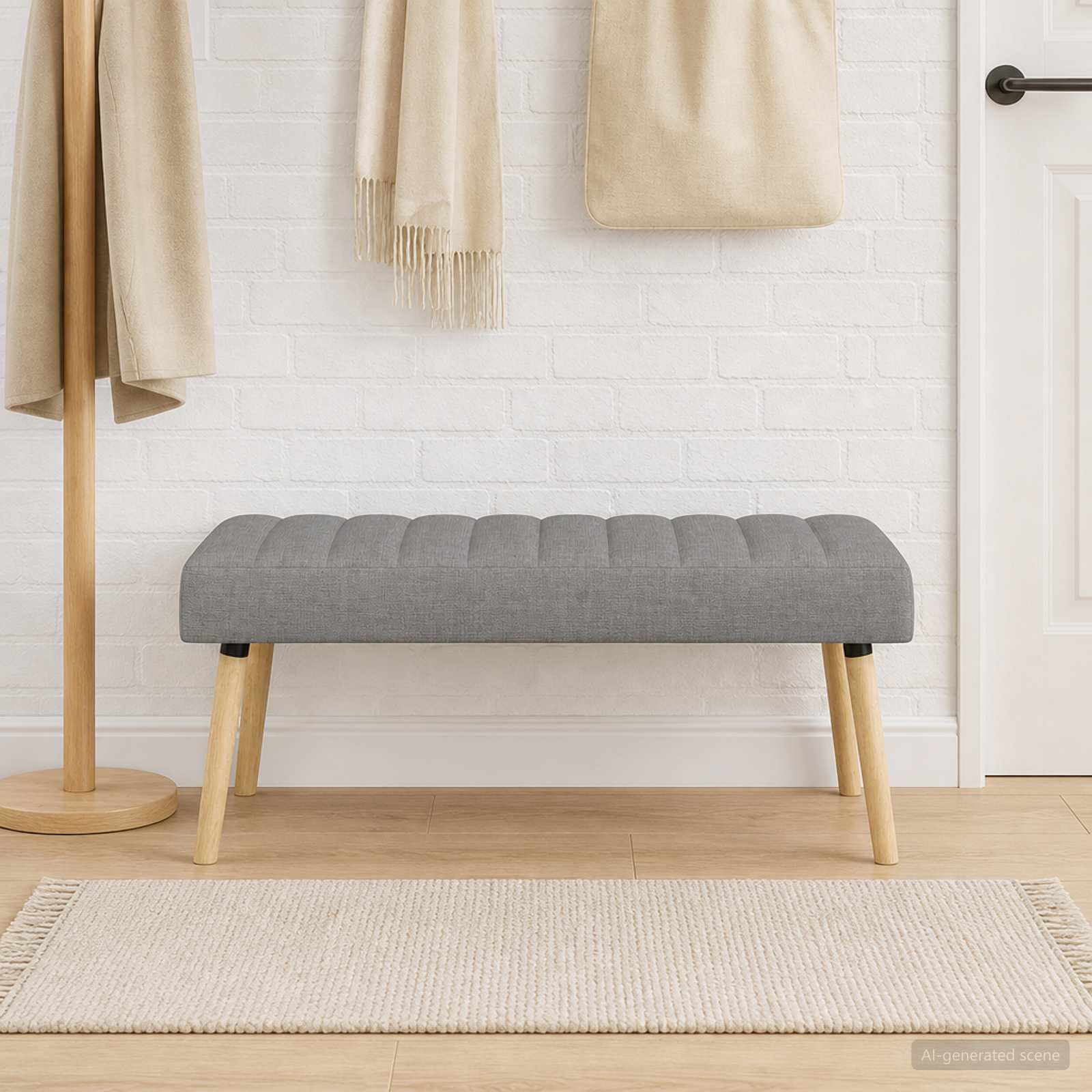 Πάγκος με Καναλεύματα Ανοιχτό γκρι 110 x 40 x 46 cm Ύφασμα