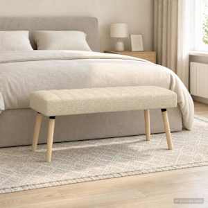 Lavice s kanálovým prošíváním Krémová 110 x 40 x 46 cm Textil - obrázek 1
