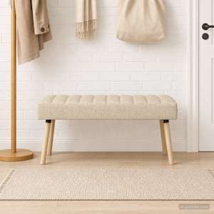 Lavice s kanálovým prošíváním Krémová 110 x 40 x 46 cm Textil - obrázek 3