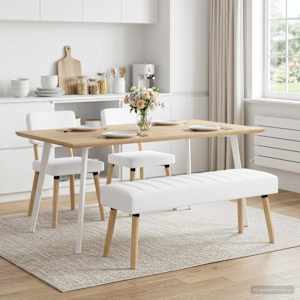 Lavice s kanálovým prošíváním Bílá 110 x 40 x 46 cm Textil - obrázek 3